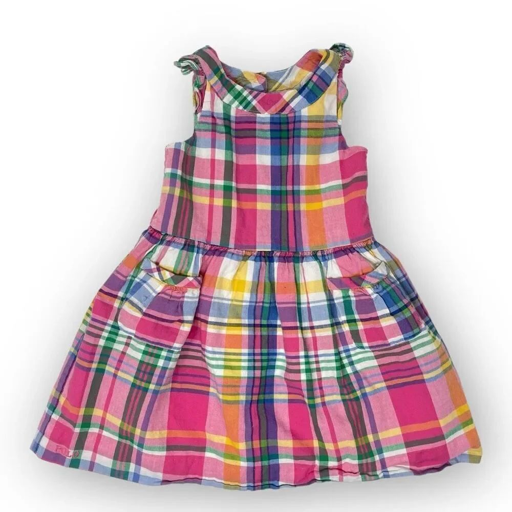 Polo Ralph Lauren Plaid Pink Fit & Flare Cotton Dress Girl Size 18 Months
